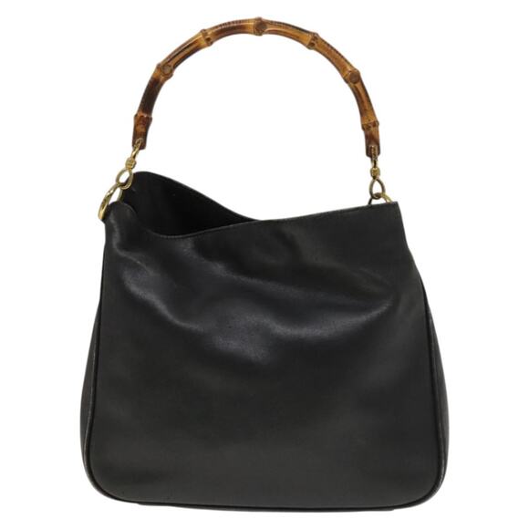 GUCCI Bamboo Hand Bag Leather Black Gold 001 2113 001 2113 - Picture 2 of 12